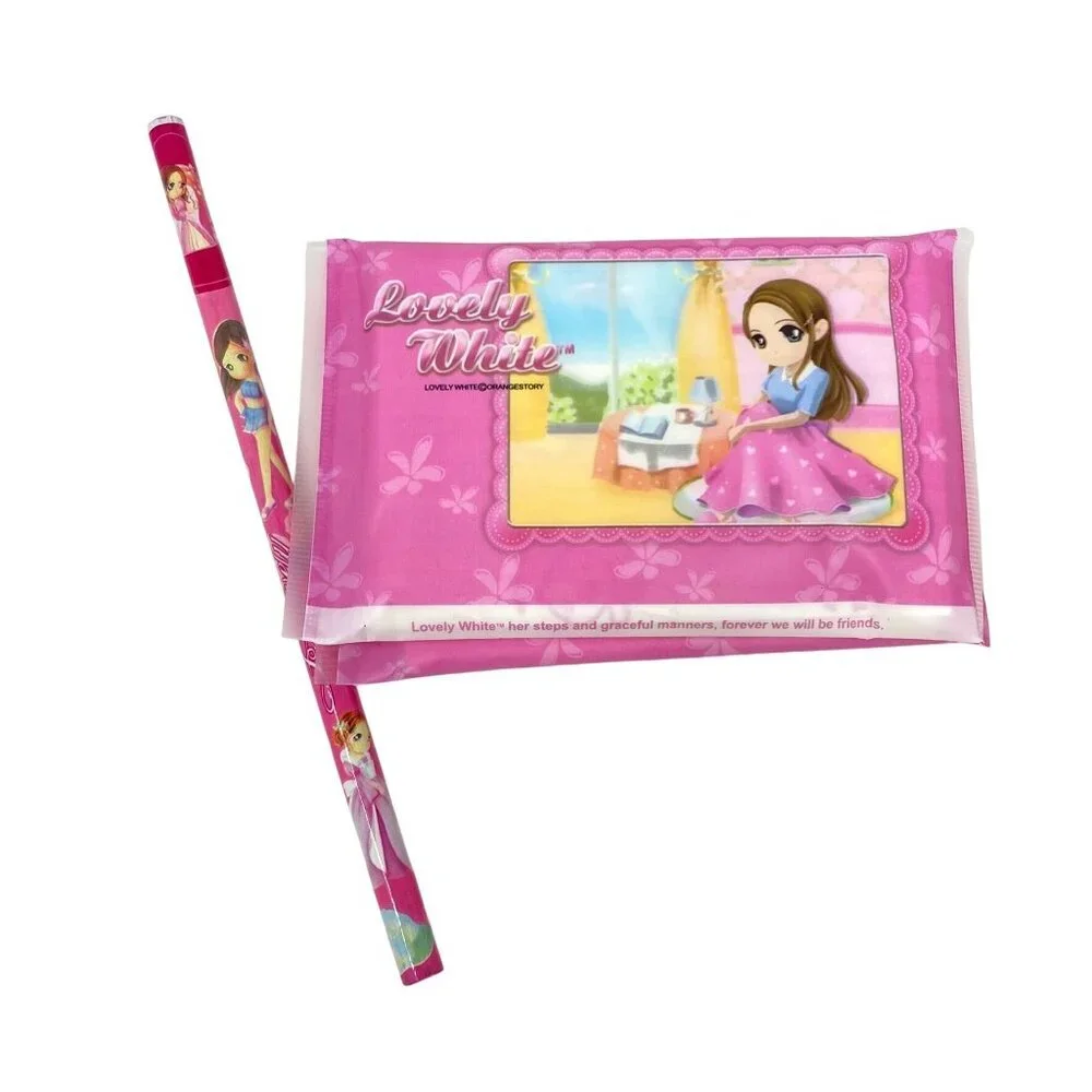 Orange Story Lovely White Travel Tissue & Case With Lovely Friend Pencil Korean